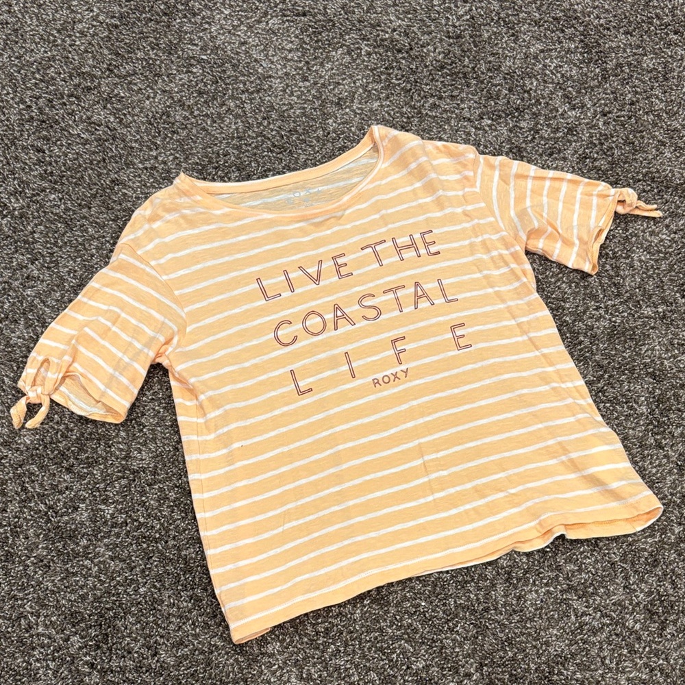 Roxy Peach Striped Tee with Coastal Print